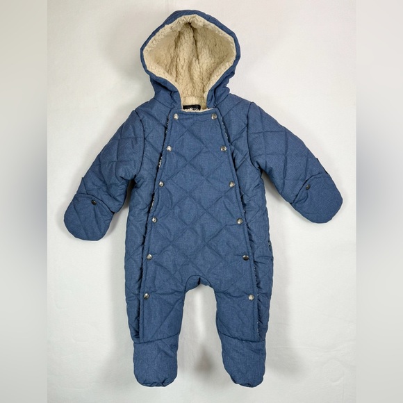 NAUTICA Baby Boy's Blue Snap Front Fleece Lined Hooded Snowsuit Winter Size 3-6M - Picture 1 of 12